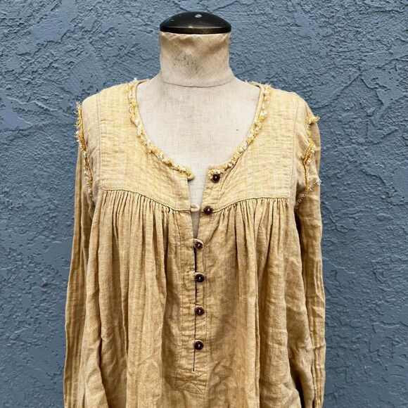 Free People Sand Dune Henley Women's Oversized Cotton top - Picture 3 of 7